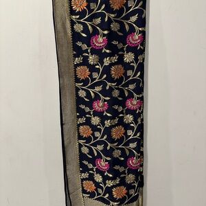 Others Follow Floral Embroidered Scarf - Black and Gold